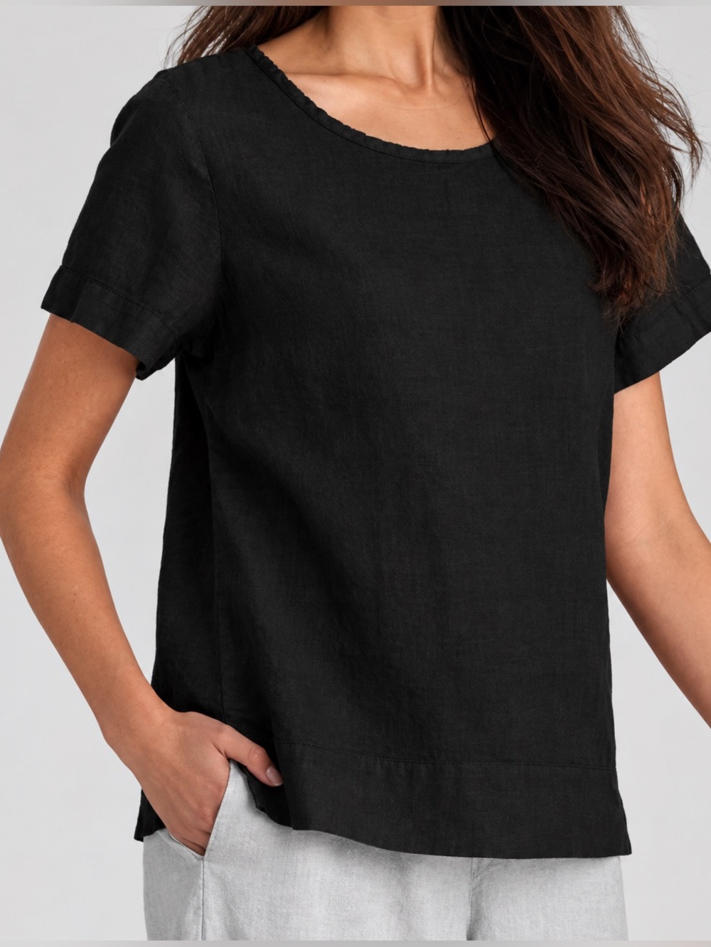 Flax “Roadie Tee” Black Short-Sleeve 100% Linen Sz M